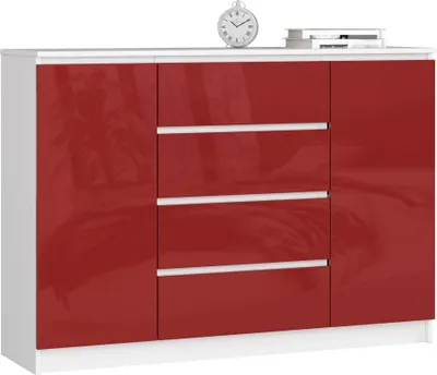 Image de Akord Commode 2 Portes 4 Tiroirs Blanc Rouge Brillant 138X40X99