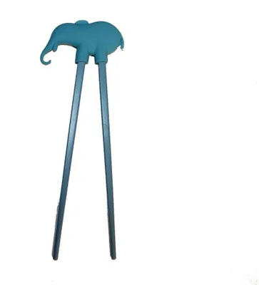 Produktbild von 072 Essstäbchen Chopsticks + 1 Clip Essstäbchenhelfer aus Gummi, Motiv Elefant hell blau
