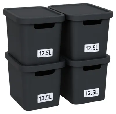 Produktbild von Plastard Aufbewahrungsbox mit Deckel 4er-Set 12,5 Liter in Anthrazit