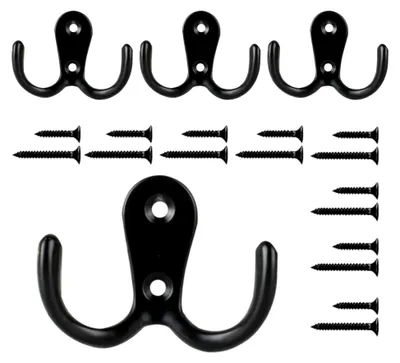 Produktbild von 4 Stück Kleiderhaken, Doppelte Wandhaken aus Metall in Schwarz für Garderobe, Badezimmer und Küche