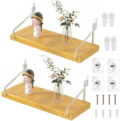 Image de Étagères murales flottantes en bois, lot de 2, 40 cm