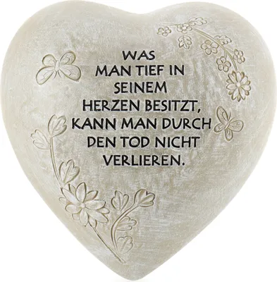 Produktbild von com-four® Grab-Dekoration in Herz-Form - wetterfester Grabschmuck mit Schmetterlingen - verzierter Trauerstein mit Gedenkspruch - Gedenkstein mit Aufschrift