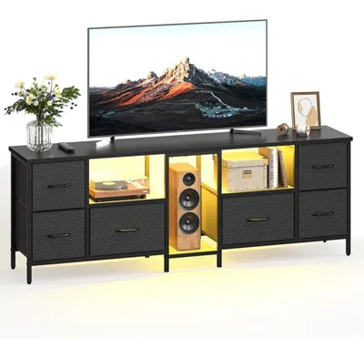 TV-Ständer bis 75 Zoll, 6 Schubladen, LED, Kohlefaser, Schwarz, 160 cm