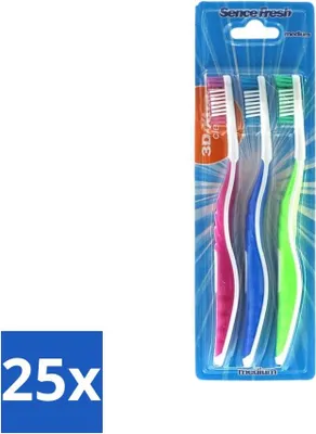 Produktbild von Sence - Fresh 3D-Extra Clean - Zahnbürsten - Mittel - 3 Zahnbürsten - Vorteilspack - 25 Stücke