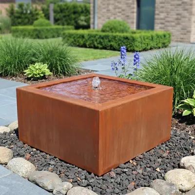 Produktbild von CLGarden Cortenstahl Brunnen Quadro Quellbrunnen für Garten & Terrasse Set mit LED Beleuchtung, Viereckig, natürliche Rost Optik