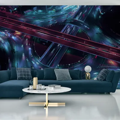 Produktbild von Muralo XXL Vlies FOTOTAPETE AUTOBAHN Nacht Aussicht von oben 3D Effekt (B) 405 cm x (H) 270 cm Tapete Wandtapete WOHNZIMMER SCHLAFZIMMER 4622