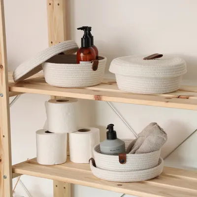 Produktbild von Evila Originals, JUT02002227D, Baumwollkorb-Set (3-teilig), Ekru, Juteseil aus 100 % Baumwolle, 20 x 20 x 9 cm