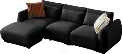 Obrázek produktu pro YHL Voyura 10 Moderní pohovka teddy plyš polštářové opěradlo - konvertibilní design - Černá