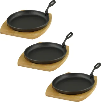 Immagine prodotto di Teglia con sottobicchiere in legno ø 22cm, set di 3 pezzi in ghisa