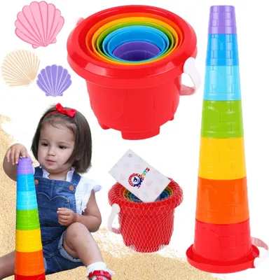 Produktbild von Set Pyramide Eimer Mit Griff Turm Regenbogenfarben Verschiedene Grössen
