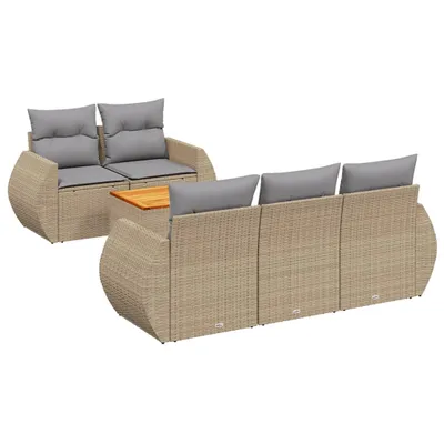 Produktbild von vidaXL 6-tlg. Garten-Sofagarnitur mit Kissen Beige Poly Rattan