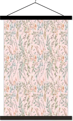 Produktbild von MuchoWow® Textilposter Blumen - Pastell - Collage 60x90 cm mit schwarzem Rahmen - Poster Wohnzimmer