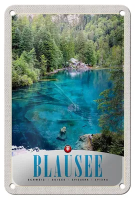 Produktbild von Blechschild Reise 12x18cm Blausee Schweiz Natur Wald Gebirge Schild