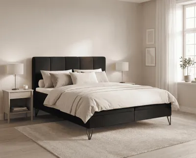 Obrázek produktu pro Postel s pružinovou základnou 180x200 Riviera na nožkách, včetně matrace, vrchní matrace a úložného prostoru - černá barva, Obrázek vytvořený pomocí AI