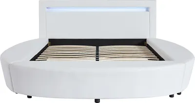 Produktbild von Rundes Bett 160 × 200 cm - Weißes lederähnliches Material mit LEDs