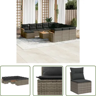 Produktbild von The Living Store 13-tlg. Garten-Sofagarnitur mit Kissen Grau Poly Rattan