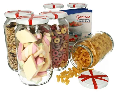 Produktbild von 6er Set Einkochgläser 1062ml Rundglas Schleifendekor Deckel Einmachgläser Marmelade Einweckglas