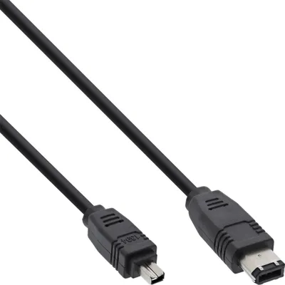 Produktbild von InLine FireWire Kabel, IEEE1394 4pol Stecker zu 6pol Stecker, schwarz, 1,8m, Schwarz, 1,8 m, Männlich/Männlich, 175 mm, 225 mm, 12 mm