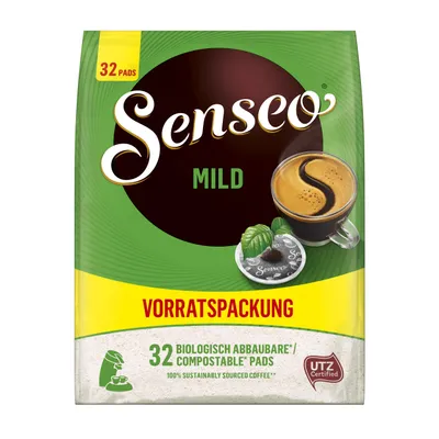 Produktbild von Senseo Kaffeepads Mild Vorratspackung, Sanft, gemahlener Röstkaffee, 32 Pads