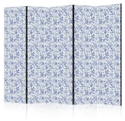 Produktbild von Muralo Beidseitig bedruckter PARAVENT 5-teilig Raumteiler klappbar BLAUE BLUMEN 225cmx172cm