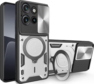 Obrázek produktu pro Pouzdro pro Motorola Edge 50 Neo dvojvrstvé odolné pouzdro s ochranným krytem kamery a kruhovým stojánkem na prsten Stříbro