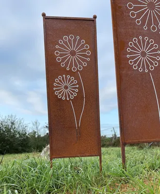 Produktbild von Edelrost Sichtschutz Blumen Motiv 116 cm x 33 cm Paravent zum Stecken Gartenschild Schild Gartenstecker Edelrost Gartendeko Wetterfest Rost Metall