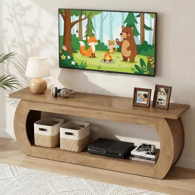 Produktbild von Wanbor TV-Ständer für 165 cm TV-Sitz, Entertainment-Center aus Holz mit Stauraum, TV-Konsole im Landhausstil für Wohn- und Schlafzimmer, Braun