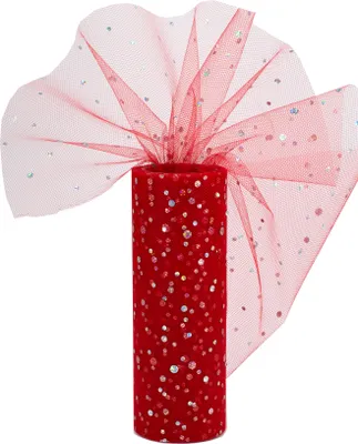Produktbild von Tüll 15cm mit Glitzer Punkten, 9 Meter, Farbauswahl:rot 250