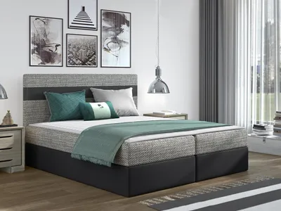 Obrázek produktu pro Hotelová manželská postel 140x200 SESKARO - světlá šedá / černá  + topper