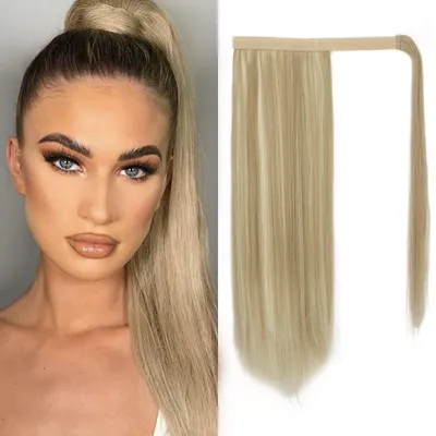 Productafbeelding van Paardenstaart haarstuk, glad, omwikkelbaar, dames, synthetisch, clip-in, 46 cm, licht asblond