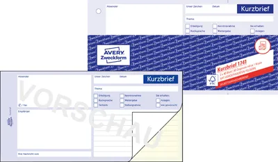 Produktbild von Avery Zweckform 1741, Kurzbrief, 1/3 A4, selbstdurchschreibend, 2x40 Blatt