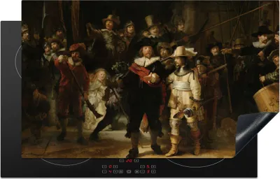 Produktbild von KitchenYeah© Herdabdeckplatte Die Nachtwache - Kunst - Alte Meister - Rembrandt , 83x51cm, Küche Deko, Glaskeramikkochfeld Herdabdeckung, Abdeckplatte fùr Kochfeld