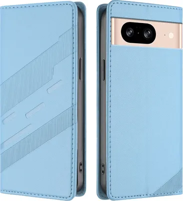 Immagine prodotto di Custodia per Google Pixel 8, custodia a portafoglio in Finto cuoio con slot per carte e funzione stand Hellblau