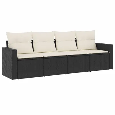 Produktbild von vidaXL 4-tlg. Garten-Sofagarnitur mit Kissen Schwarz Poly Rattan