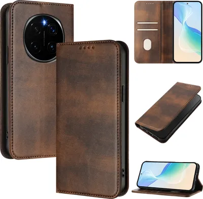 Immagine prodotto di Custodia per Honor Magic7 Pro, custodia in pelle vintage con protezione RFID, slot per carte, supporto Marrone