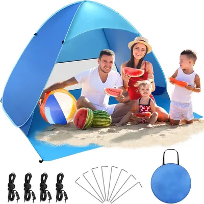 Produktbild von Strandmuschel Pop Up Strandzelt XXL 200x165x130 cm für 3-4 Personen mit UV Schutz für Strand Park Camping UPF 50+ Schutz