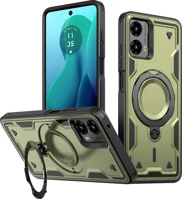 Produktbild von Dual Layer Hülle für Motorola Moto G 5G 2024 Metall Ring Ständer Magnetisch Stoßfest Militär Handyhülle Grün