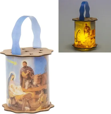 Image de Lanterne de l'Avent ronde en bois, bleu lumineux