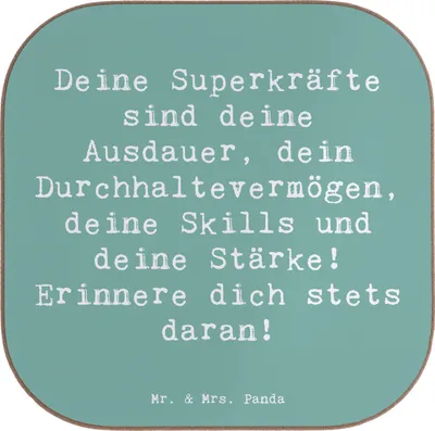 Produktbild von Mr. & Mrs. Panda Untersetzer für Gläser Spruch Sportliche Wettkämpfe Superkräfte - Meeresbrise - Geschenk, Vertrauem, Trost, Erlebnisse, gläseruntersetzer, Coaster