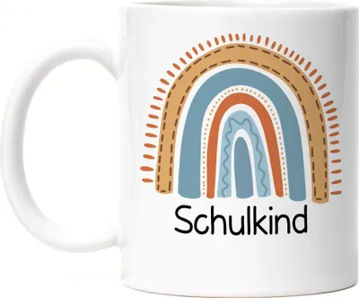 Produktbild von Schulkind Tasse Einschulungsgeschenk Grundschule 1. Klasse Schulstart Regenbogen Motiv