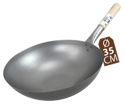 Produktbild von JADE TEMPLE Wok Kohlenstoffstahl mit 35 cm Durchmesser, mit rundem Holzgriff, Gra
