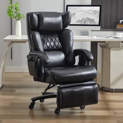 Zdjęcie produktu dla Sweiko 001-XXL Ergonomiczny fotel biurowy, fotel gabinetowy z funkcją masażu i podgrzewania, skóra PU, podnóżek, obrót 360°, regulowane oparcie, do 150 kg, do biura i biura domowego (czarny)