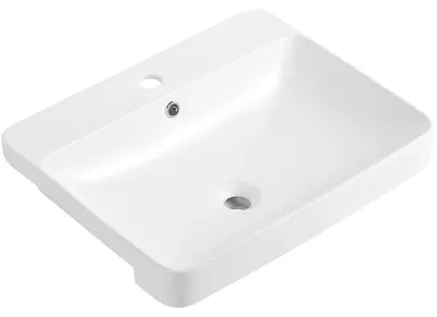 Productafbeelding van CERANO - Keramische wastafel - half inbouwmodel - Ravelo - wit, glanzend - 59,5 x 47,5 cm