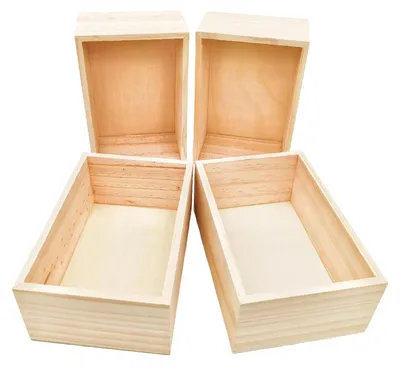 4er-Set unbehandelte Holzboxen, 15x10x6 cm, rechteckig, für DIY
