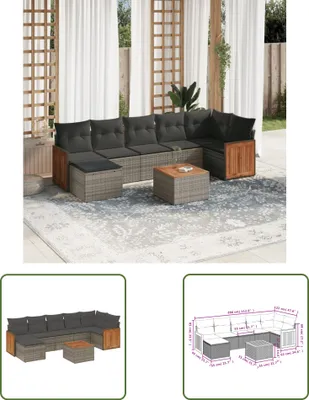 Produktbild von The Living Store 8-tlg. Garten-Sofagarnitur mit Kissen Grau Poly Rattan