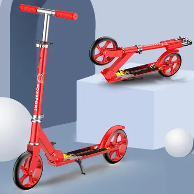 Image de FOXSPORT Trottinette, Scooter, trottinette de ville, trottinette à pédales, réglable en hauteur, pliable, avec frein à main, supporte jusqu'à 100 kg, rouge