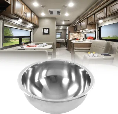 Produktbild von Wohnmobil-Einzelbeckenspüle, rund, 340 mm/13,4 Zoll Durchmesser, 304 Edelstahl, großes Fassungsvermögen, für Wohnmobil-Yacht-Küche