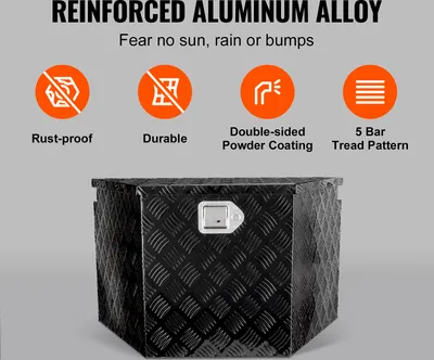 Image de Coffre à languettes de remorque Coffre à outils de remorque 990 x 419 x 305 mm, alliage d'aluminium Rangement de coffre de remorque avec serrure & clés, coffre à outils à languettes de remorque pour camping-car etc.
