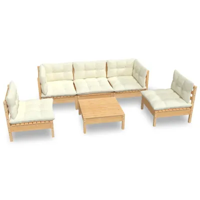 Produktbild von vidaXL 6-tlg. Garten-Lounge-Set mit Creme Kissen Massivholz Kiefer