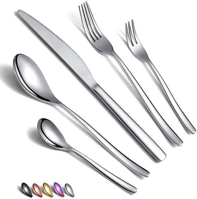 Image de Ensemble de couverts Ibzoa® comprenant 30 pièces pour 6 personnes – Acier inoxydable avec finition miroir, comprenant : 6 couteaux, 6 fourchettes, 6 cuillères à soupe, 6 cuillères à café, 6 fourchettes à dessert. Convient au lave-vaisselle
